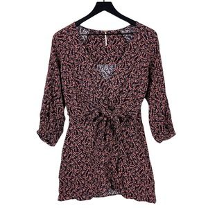Free People (XS) Clara Tunic Blouse Top Floral Black Red